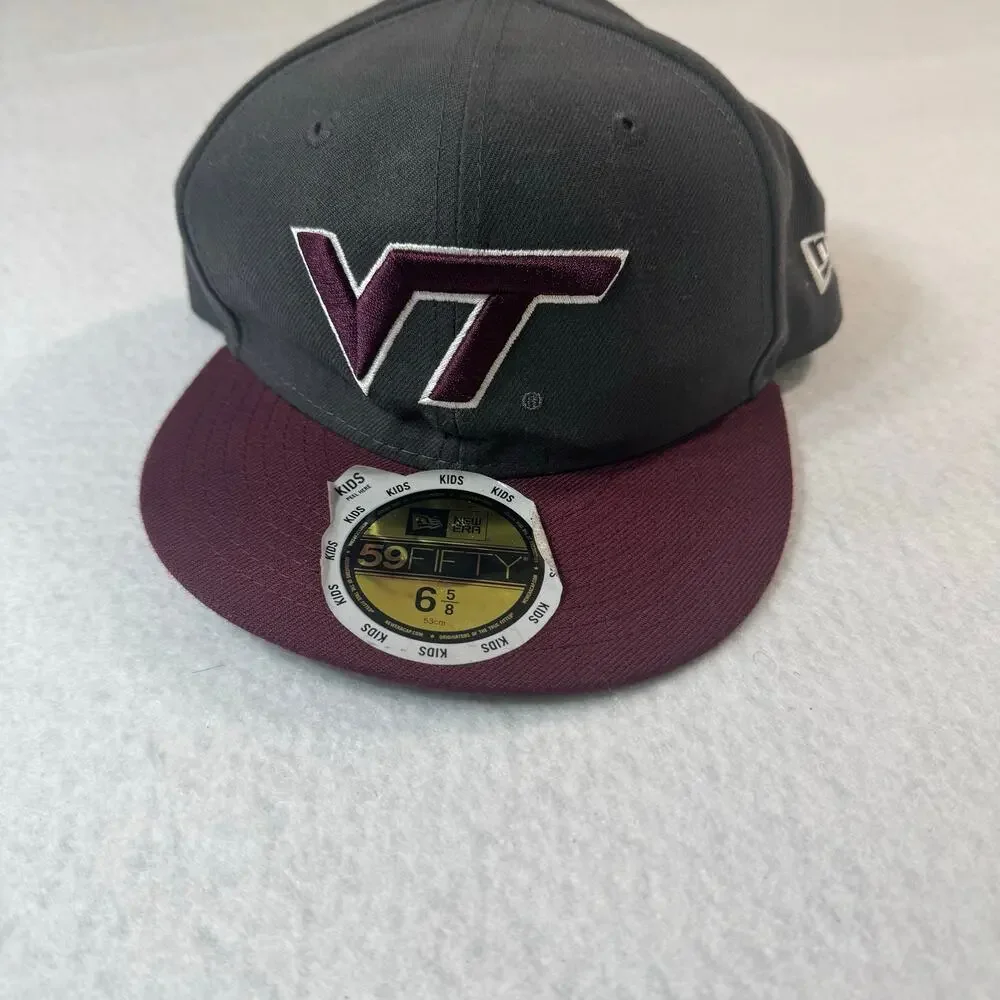Kids New Era Maroon Virginia Tech VT Hokies 59Fifty Fitted Hat Cap Wool Poly Bln